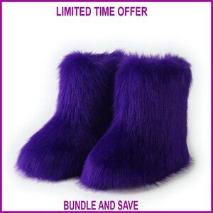 Faux Fur Winter Snow Boots, Suede Round Toe, Warm Plush Mid-Calf Knee High